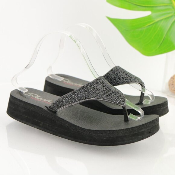 Skechers Womens Vinyasa-Stone Candy Sandal Size 9 Black Thong Flip Flop Slide - Picture 11 of 11